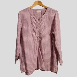 J.Jill Love Linen Tunic Top Women's Large Petite Dusty Pink Popover Boho Beachy